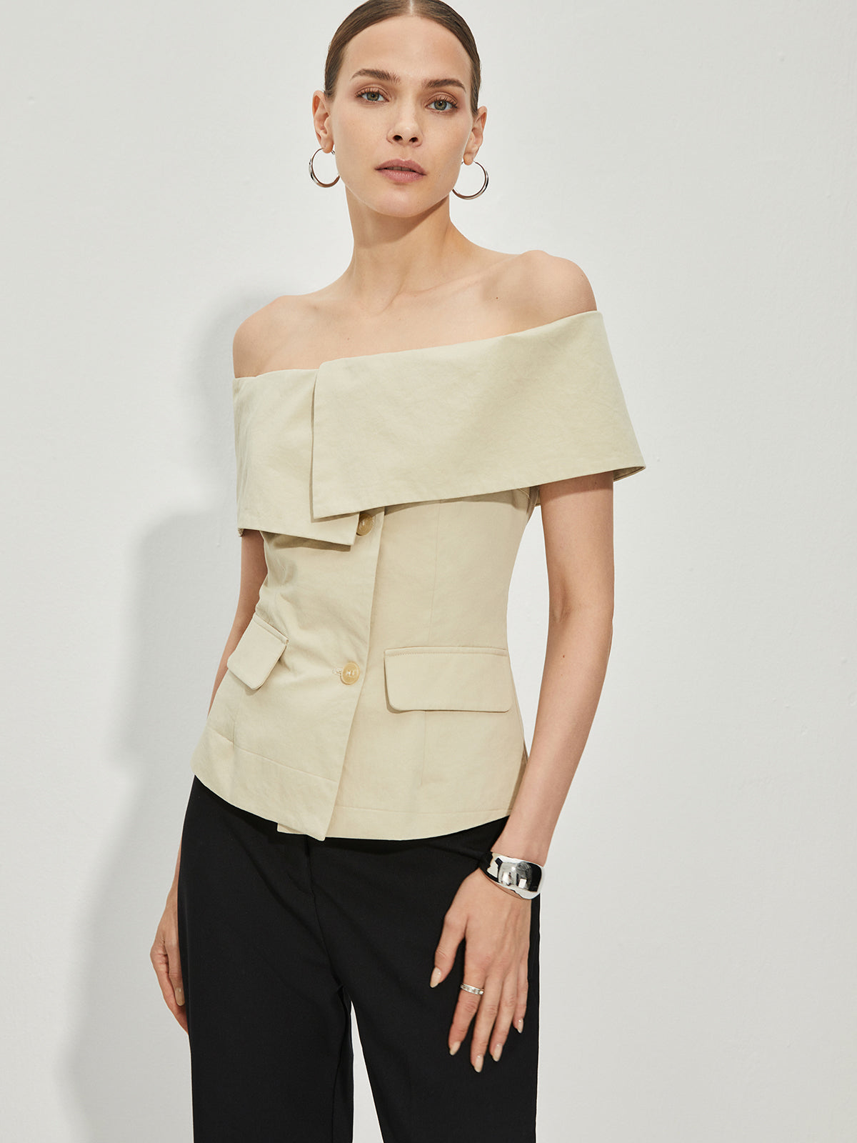 NOVA │ Schmaler Off-Shoulder-Patchwork-Blazer